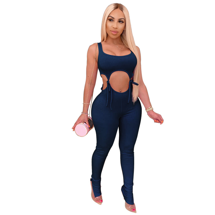 Summer Women Clothing Sunken Stripe High Elastic Lace-up Tight Sexy Fashion Suit