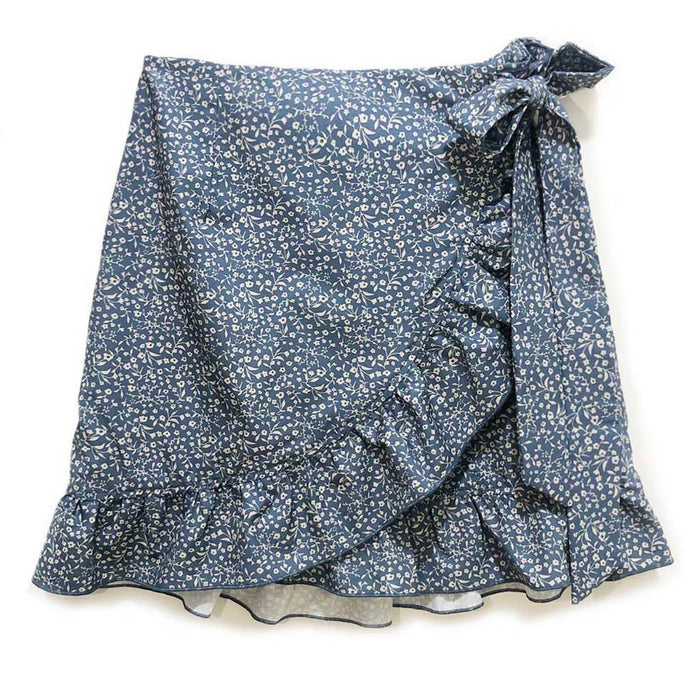 Women Clothing High Waist Lace-up Skirt Ruffled Irregular Asymmetric Pattern Print Zip Skirt