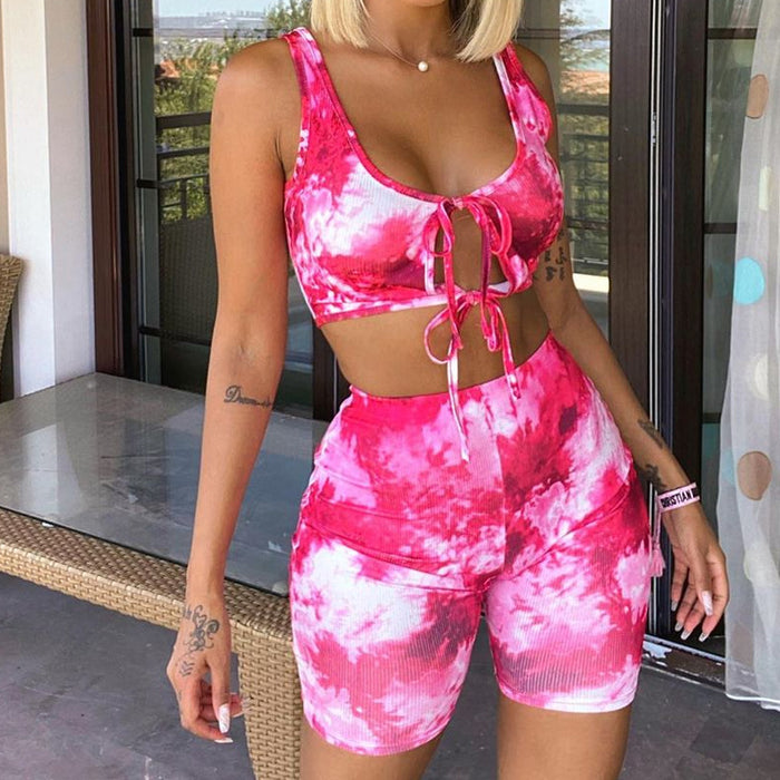 Summer Women Clothing Sexy Print Vest Shorts Sports Sets