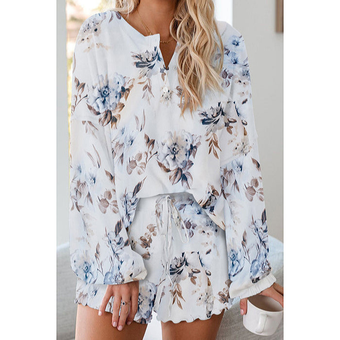 Tie-dyed Printed Casual Long Sleeve Shorts Set