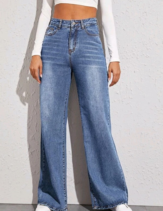 Women Loose High-Waist Wide-Leg Jeans Popular