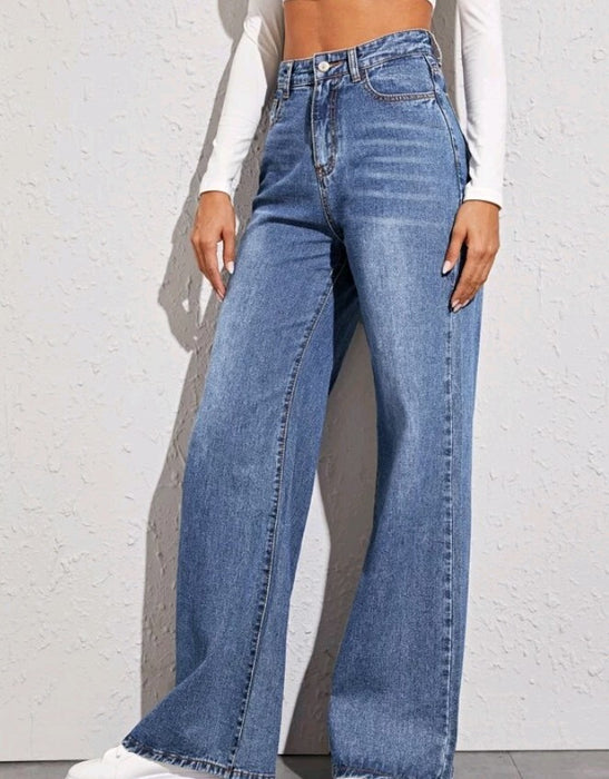 Women Loose High-Waist Wide-Leg Jeans Popular