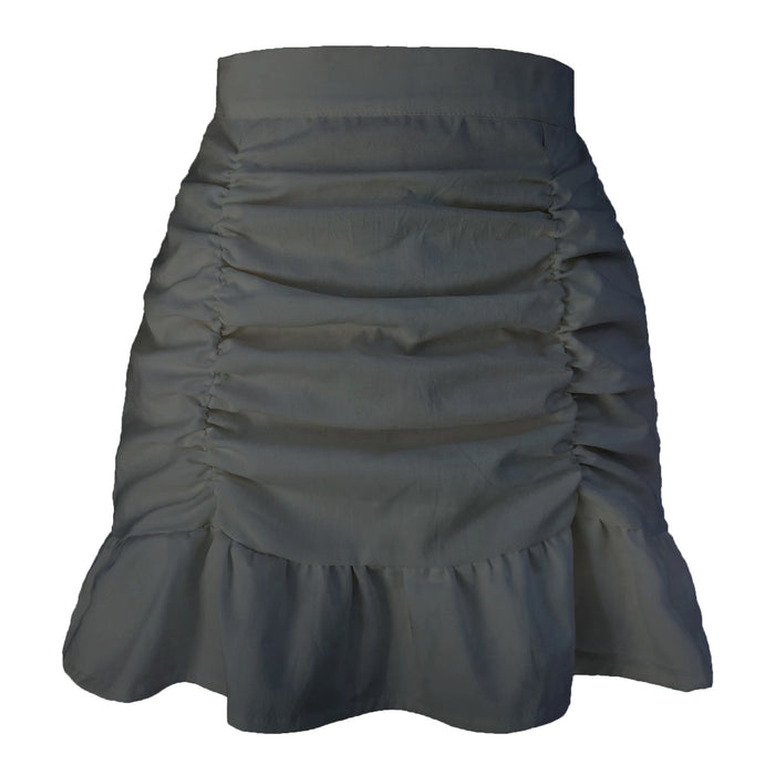 Skirt Solid Color Pleated Ruffled Zipper Skirt High Waist Sheath FishtailSkirt