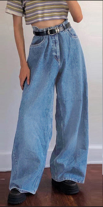 Trendy Wide-Leg Pants Exclusive for Classic High Waist Denim Flared Trousers