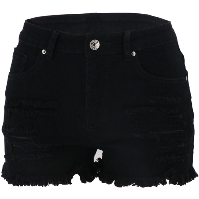 Hole Washed Black White High Waist Office Women Denim Shorts