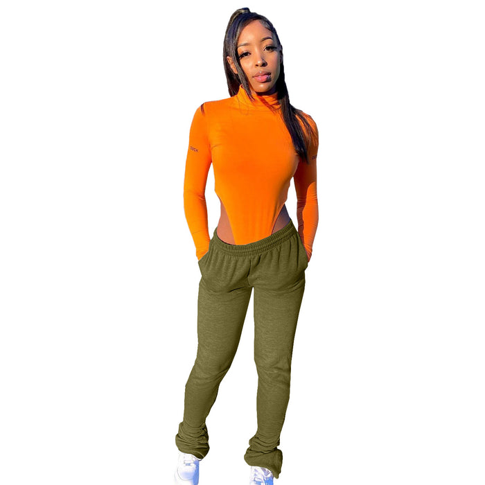 Popular Women Clothing Brushed Hoody Fabric Sports Casual Stacked Pants Stacked Pants