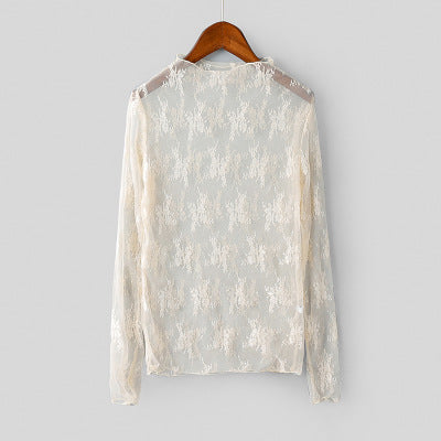 Lace Net Dress Bottoming Shirt Sexy Long Sleeve All Match Lace See Through Bottoming Shirt