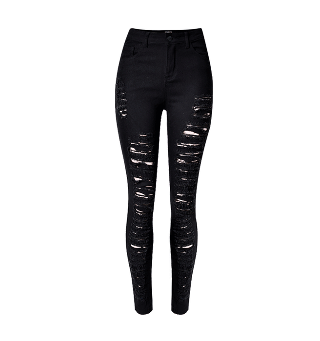 Street Popular Full Ripped Slim Stretch High Waist Denim Skinny Pants Green Black White