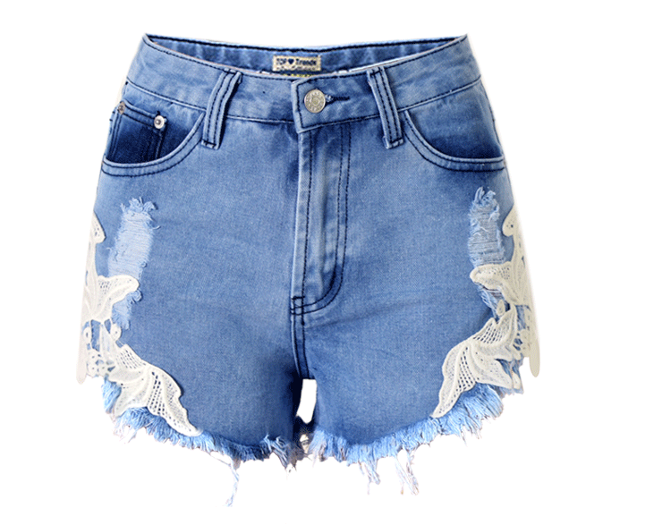 High Waist Lace Beach Vacation Bohemian Ripped Denim Shorts Women Pants