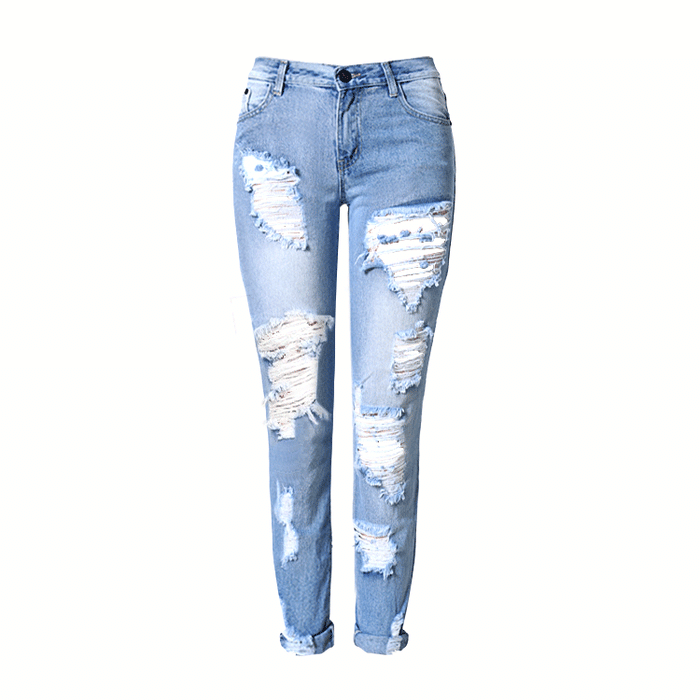 Spring Ripped Special Slimming Mid Waist Skinny Jeans Women Washed Jeans