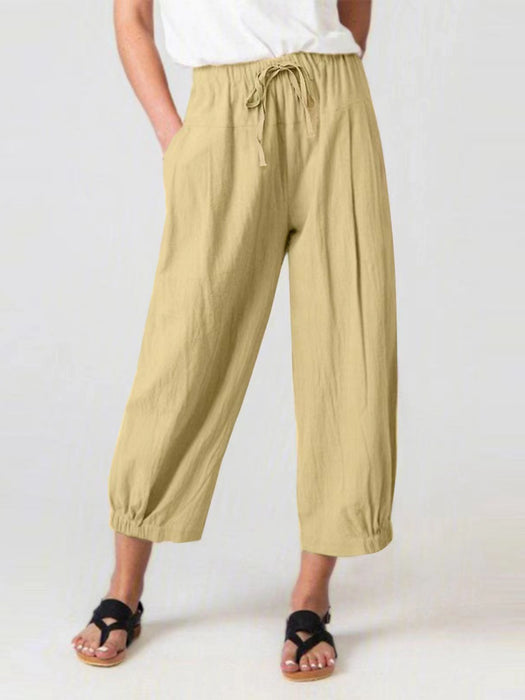 Elastic Waist Wide Leg Pants with Pockets