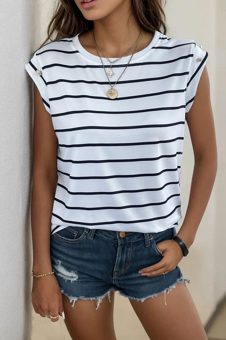 Decorative Button Round Neck T-Shirt