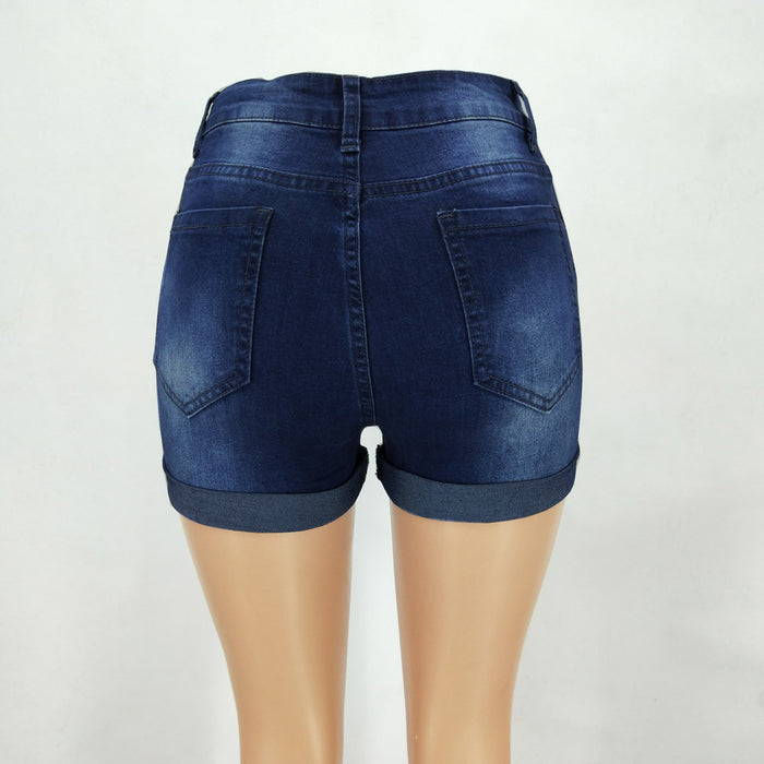 Spot Curling Denim Shorts High Waist Tight Pants