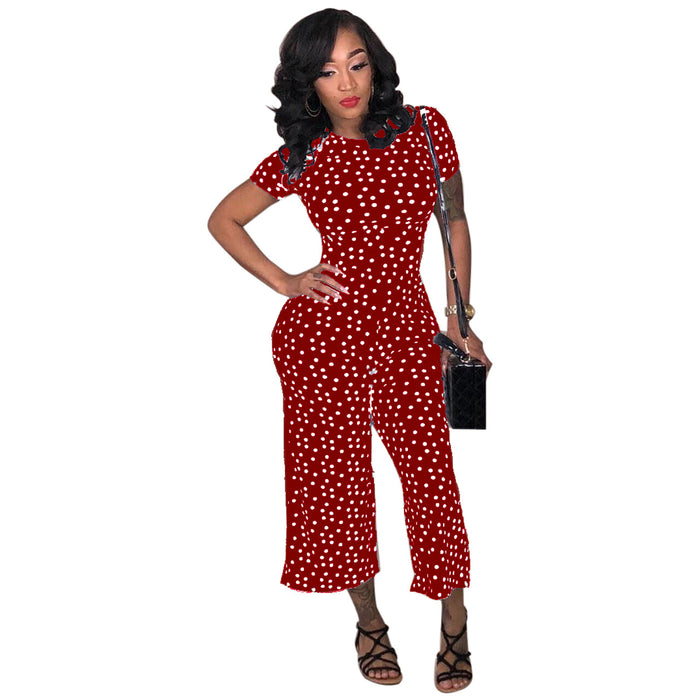 Classic Sexy Polka Dot Round Neck Wide Leg Cropped Pants