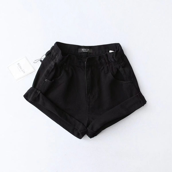 Summer Denim Shorts Elastic Waist Curling Denim Pants Casual Daily Shorts