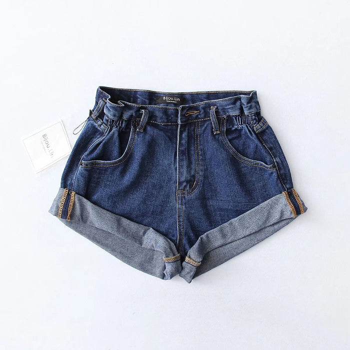 Summer Denim Shorts Elastic Waist Curling Denim Pants Casual Daily Shorts