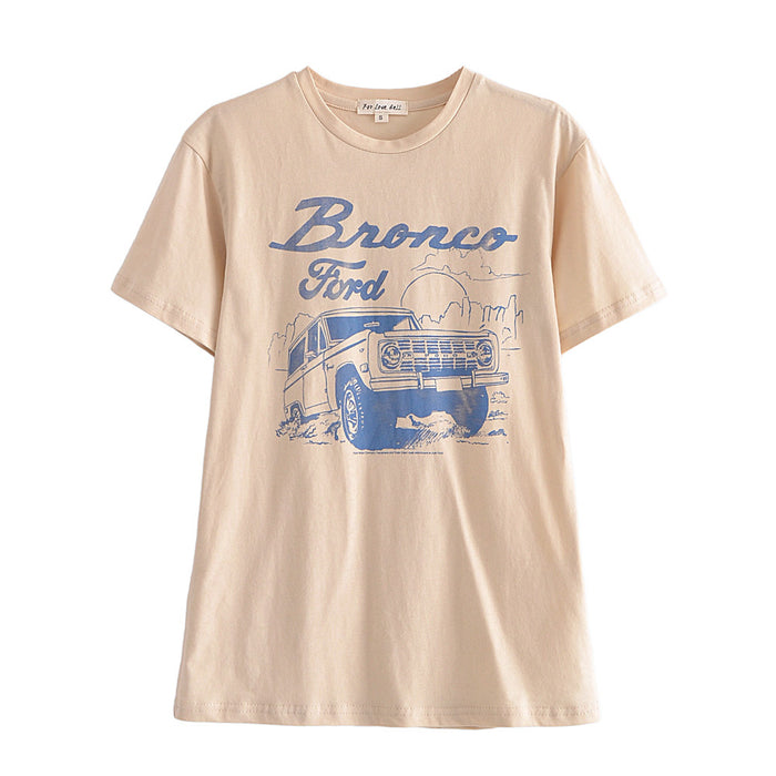 Early Spring New Fashion All-Match Women Car Printed T shirt Graphic