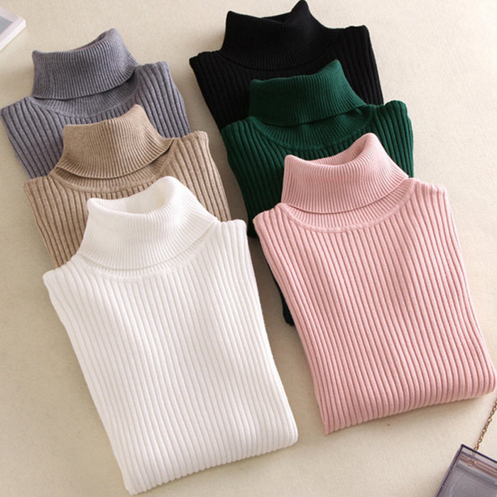 Women Turtleneck Sweater Women Long Sleeve Slim Fit Slimming Solid Color Korean Fresh Knitted Women Bottoming Shirt