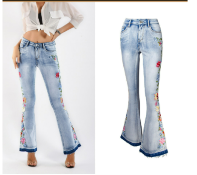 Flared Jeans Women Heavy Industry 3D Embroidery Women Jeans Trousers Bell Bottom Pants Women Clothing