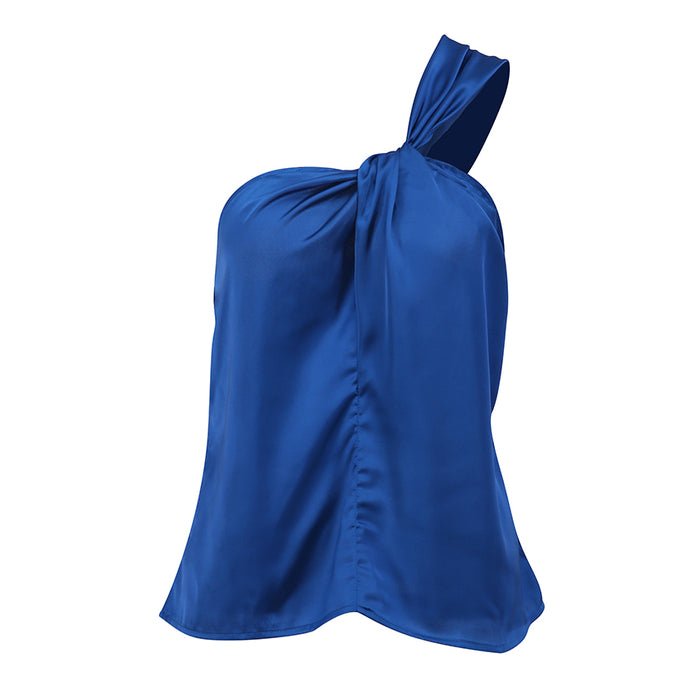 Spring Vest Sexy Oblique Shoulder Satin Base Fashion Klein Blue Top Can Be Women Outerwear