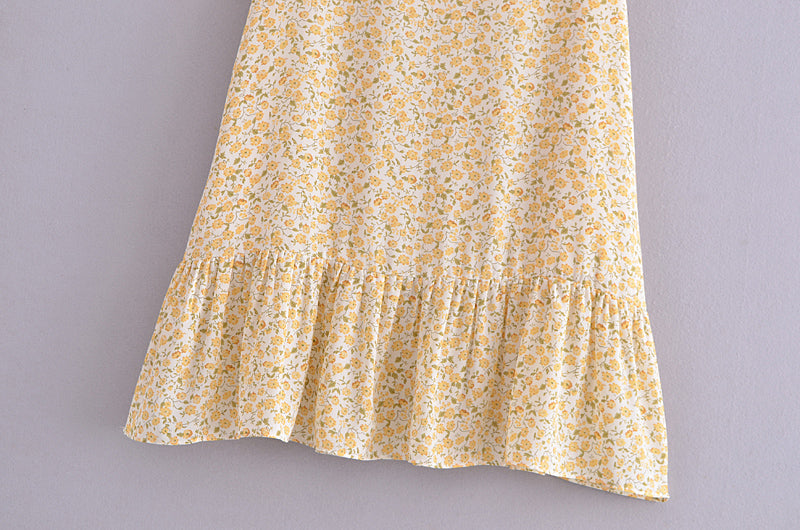 Summer Small Floral Printed High Waist Big Swing Midi Skirt Skirt