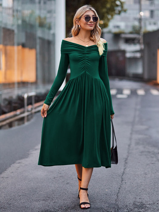 Ruched Off-Shoulder Midi Dress