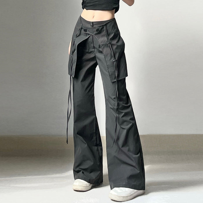 Women Spring Clothing High Waist Cross Ribbon Street Casual Woven Trouser