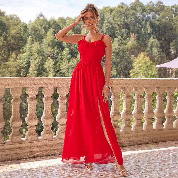 Sexy Maxi Dress Women Solid Color Deep V Plunge neck Sleeveless Large Swing Dress Party Evening Dress