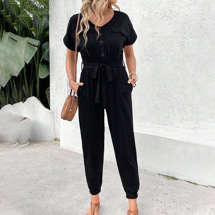 Summer Women Casual Black Jumpsuit Trousers