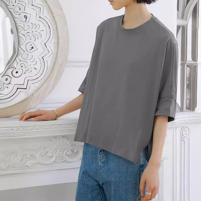 Popular Japanese Summer Loose Fitting Pure Cotton T shirt Women Large Batwing Sleeve Side Slit Top