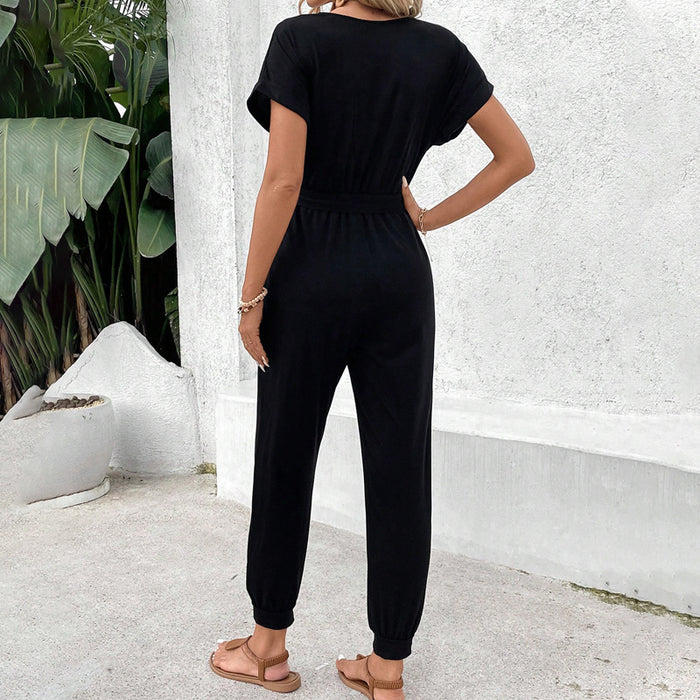 Summer Women Casual Black Jumpsuit Trousers