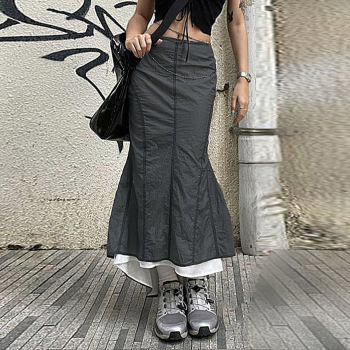 Women Clothing Casual Skirt Y2K Millennium Pleated Irregular Asymmetric Sheath Irregular Asymmetric Fishtail Skirt