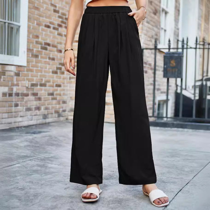 Women Casual Comfortable Loose Silk Pleated Elastic High Waist Wide Leg Pants