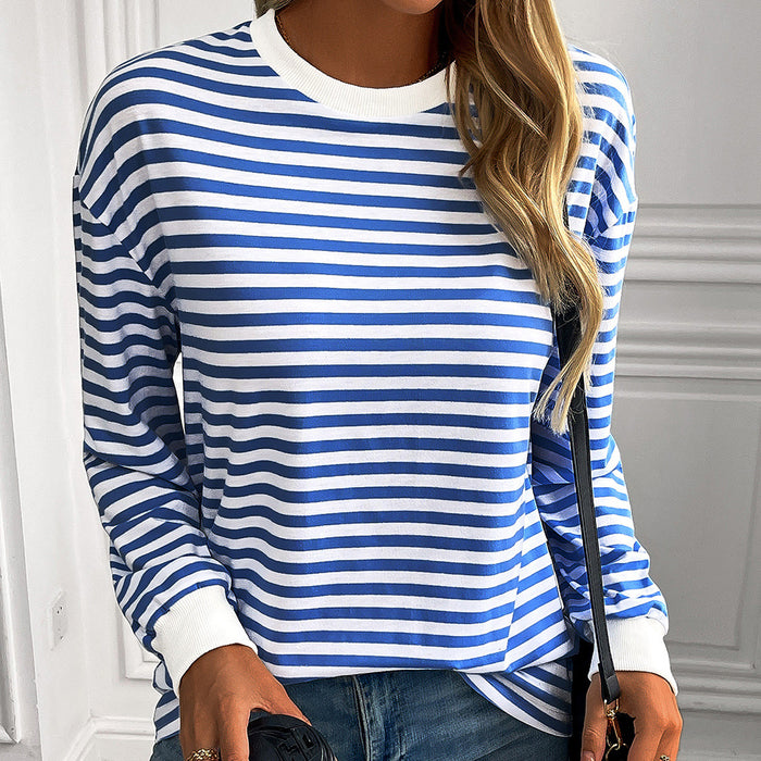 Striped T shirt Loose Long Sleeve Sweatershirt Striped Crew Neck T shirt Top