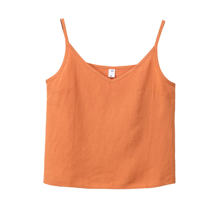 Ramie Camisole Women Spring Summer Inner Wear Base Cotton Linen Niche Can Wear round Neck Sleeveless Cotton Linen Top