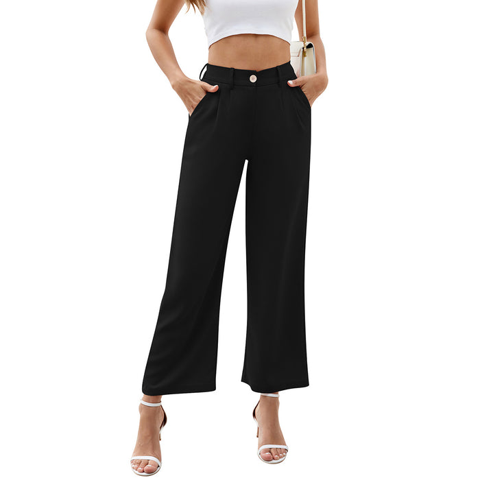 Popular Wide Leg Business Pants Women High Waist Trousers With Pockets