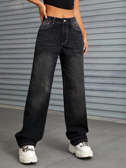 Women Clothing Trend Wide Leg Slimming Straight Leg Pants Jeans Trousers