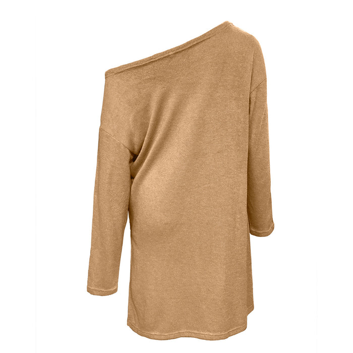 Autumn Winter Eaby Long Sleeve off the Shoulder Split Irregular Asymmetric Knitwear