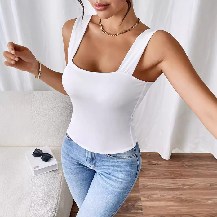 Camisole Wide Shoulder Strap Sleeveless Cropped Top Sexy Slim Sexy