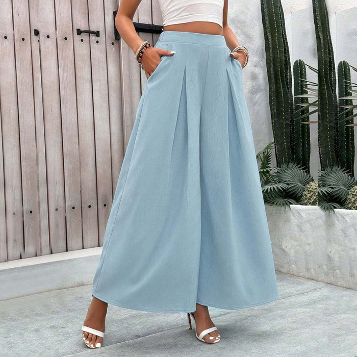 Spring Summer Woven Casual All Inclusive Elastic Waist Pleated Slimming Loose Trousers