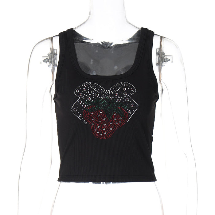 Women Wear Summer Rhinestone Slim Fit Cropped Sleeveless Vest Top for Women