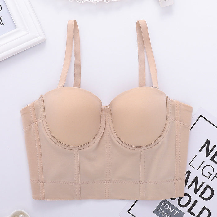 plus Size Slip Top Underwear-Free Sexy Top Women Short Exposed Cropped Sexy Boning Corset Tube Top Solid Color