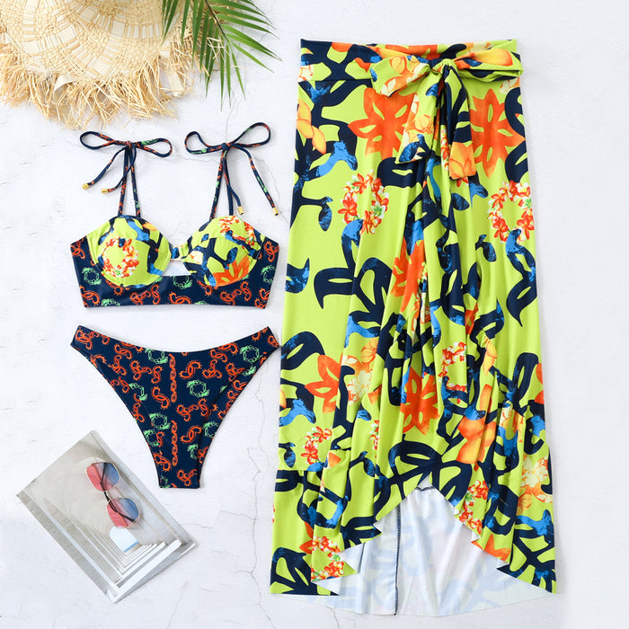 Strap Tube Top Split Swimsuit Women Skirt Two Piece Set Print Amplified craft