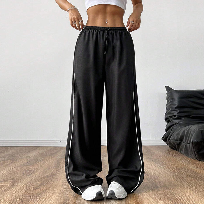 Spring Summer Casual Loose Waist Elastic Design Side Contrast Color Wide Leg Pants