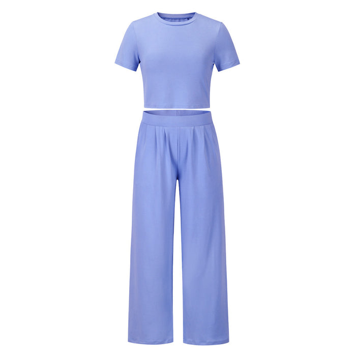 Casual Set Spring Summer Short Sleeves T Shirt Trousers Two Piece Set Suit Women Clothing