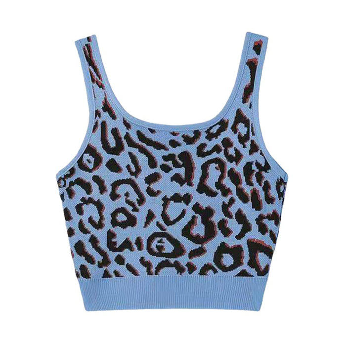 Slim-Fit Short Leopard Print Knitted Camisole Women Outer Wear Inner Bottoming Top