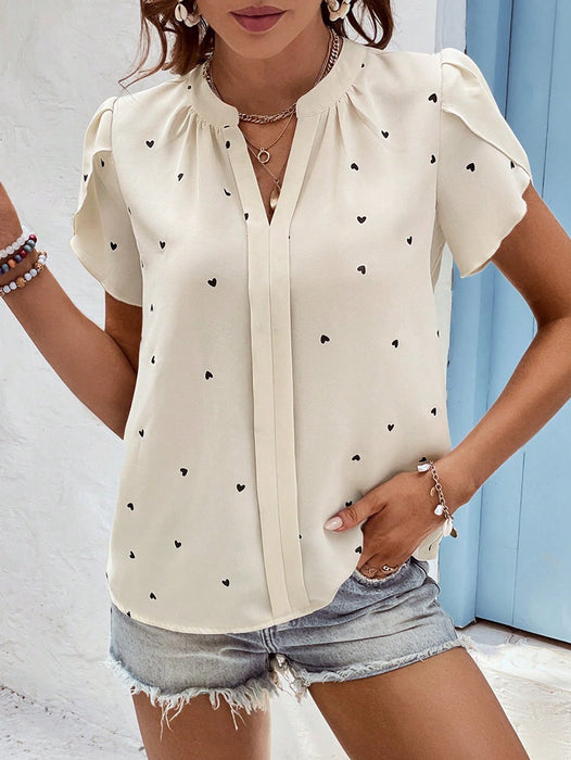 Chic Women Clothing Summer V neck Love Petal Sleeve Shirt Blouse