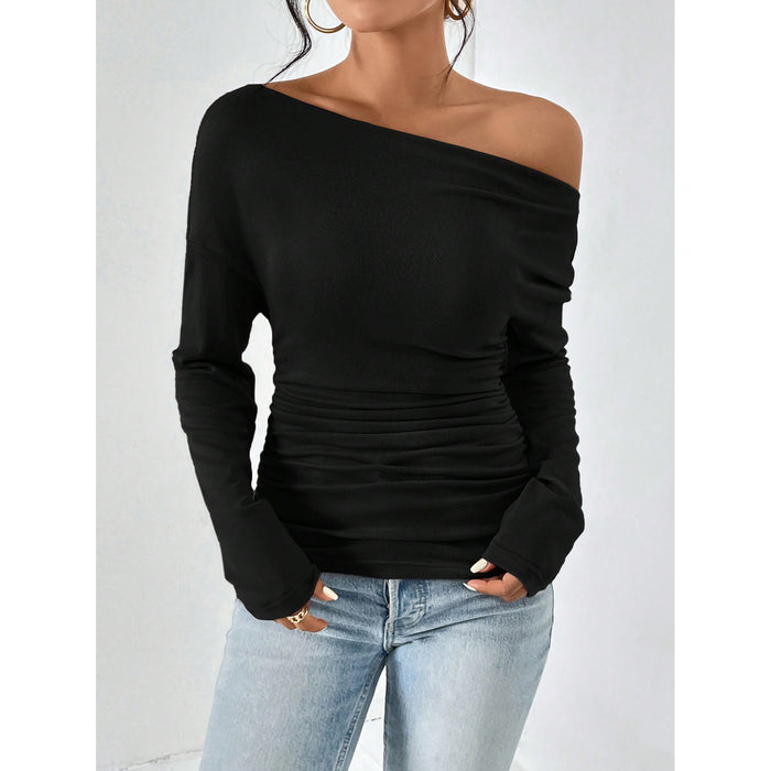 Shirt Women Spring Long Sleeve Waist Tight Slimming Shoulder Hollow Out Cutout Top