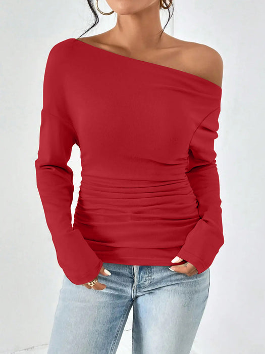 Shirt Women Spring Long Sleeve Waist Tight Slimming Shoulder Hollow Out Cutout Top