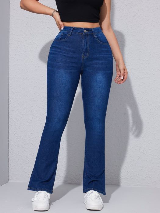 High Waist Stretch Foot Slit Slim Jeans for Women